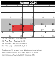 District School Academic Calendar for Fort Herriman Middle for August 2024