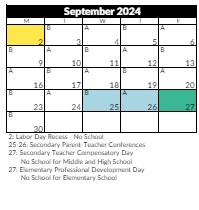 District School Academic Calendar for Jordan Resource Center for September 2024