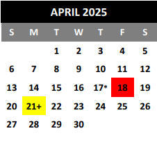 District School Academic Calendar for Alter School for April 2025