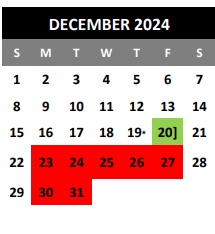 District School Academic Calendar for Judson Learning Acad for December 2024