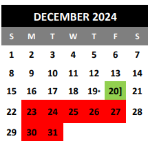 District School Academic Calendar for Ricardo Salinas Elementary for December 2024