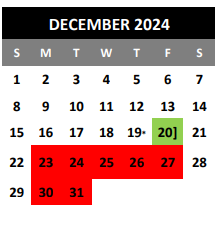 District School Academic Calendar for Park Village Elementary for December 2024