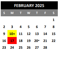 District School Academic Calendar for Bexar Co J J A E P for February 2025