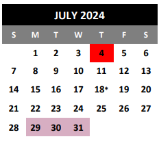 District School Academic Calendar for Woodlake Elementary for July 2024