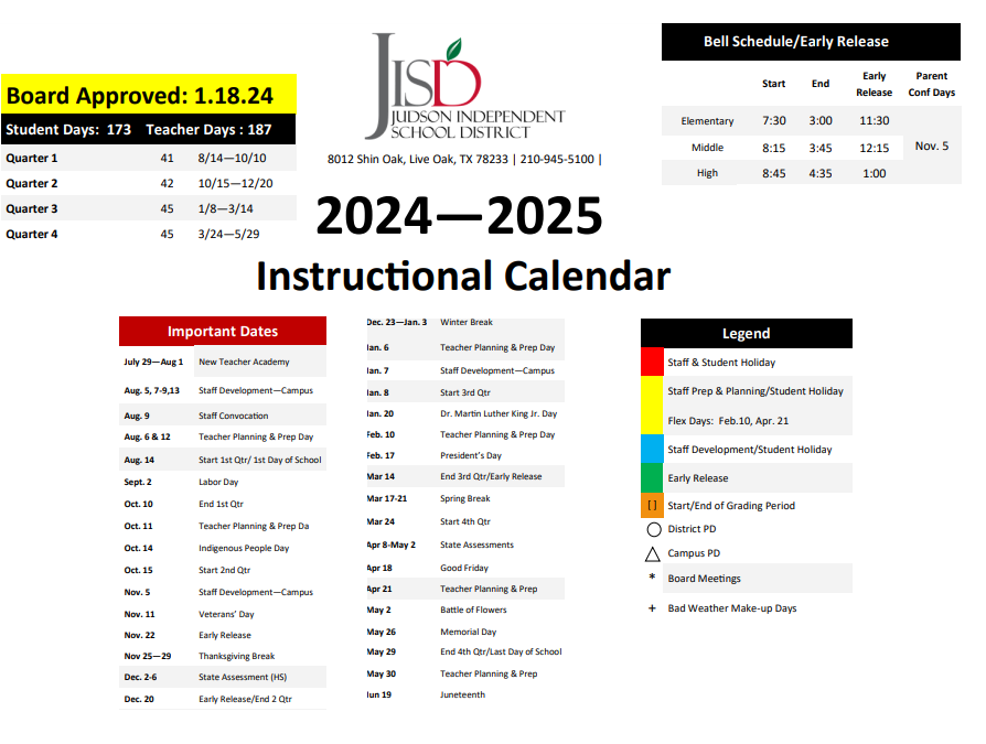 District School Academic Calendar Key for Alter School