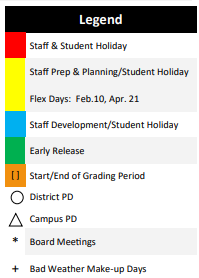 District School Academic Calendar Legend for Ricardo Salinas Elementary