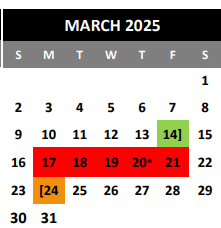 District School Academic Calendar for Bexar Co J J A E P for March 2025