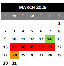 District School Academic Calendar for Woodlake Elementary for March 2025