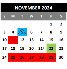District School Academic Calendar for Woodlake Hills Middle for November 2024