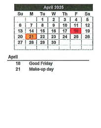District School Academic Calendar for Wheatfield Elementary School for April 2025
