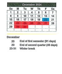 District School Academic Calendar for Wheatfield Elementary School for December 2024