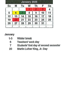 District School Academic Calendar for Wheatfield Elementary School for January 2025