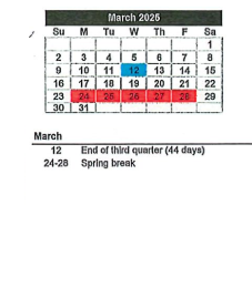 District School Academic Calendar for Wheatfield Elementary School for March 2025