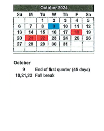 District School Academic Calendar for Wheatfield Elementary School for October 2024