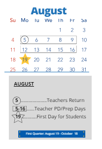 District School Academic Calendar for Mckinley Elementary School for August 2024