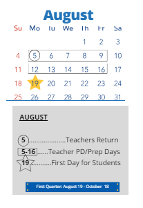 District School Academic Calendar for Wyandotte High for August 2024