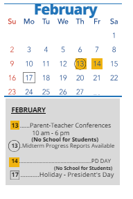 District School Academic Calendar for Stony Point North for February 2025