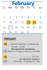 District School Academic Calendar for Mckinley Elementary School for February 2025