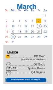District School Academic Calendar for M E Pearson Elem for March 2025