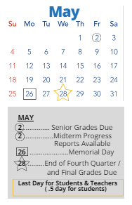 District School Academic Calendar for M E Pearson Elem for May 2025