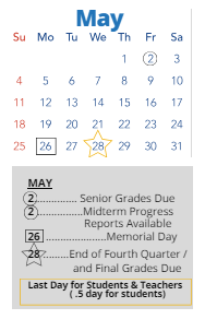 District School Academic Calendar for J C Harmon High for May 2025