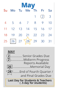 District School Academic Calendar for Mckinley Elementary School for May 2025