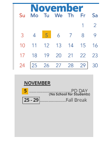 District School Academic Calendar for Central Elementary School for November 2024