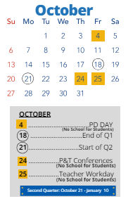 District School Academic Calendar for Mckinley Elementary School for October 2024