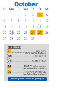 District School Academic Calendar for Stony Point North for October 2024