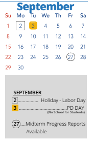 District School Academic Calendar for Stony Point North for September 2024