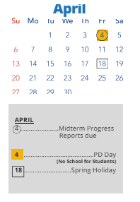 District School Academic Calendar for Pitcher Elementary for April 2025