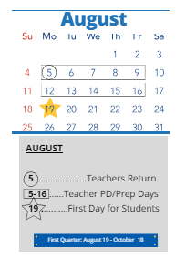 District School Academic Calendar for Scarritt Elementary for August 2024