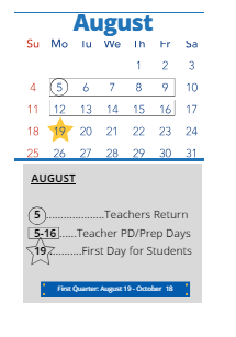 District School Academic Calendar for Pinkerton Elementary for August 2024