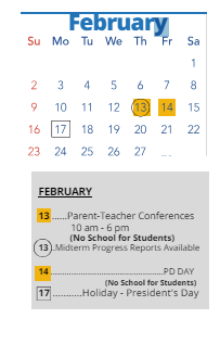 District School Academic Calendar for C. A. Franklin Elementary for February 2025