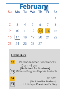 District School Academic Calendar for Pitcher Elementary for February 2025