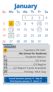 District School Academic Calendar for James Elementary for January 2025