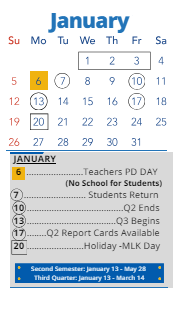 District School Academic Calendar for Pitcher Elementary for January 2025