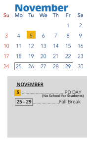 District School Academic Calendar for Border Star Elementary for November 2024