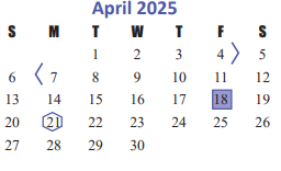District School Academic Calendar for Jeanette Hayes Elementary School for April 2025
