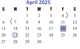 District School Academic Calendar for Robert King Elementary School for April 2025