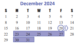 District School Academic Calendar for Cinco Ranch High School for December 2024