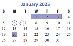 District School Academic Calendar for Stephens Elementary for January 2025