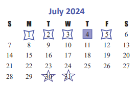 District School Academic Calendar for Joella Exley Elementary for July 2024