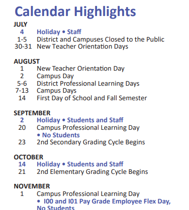 District School Academic Calendar Key for Odessa Kilpatrick Elementary