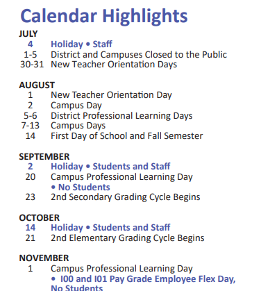 District School Academic Calendar Key for Opport Awareness Ctr