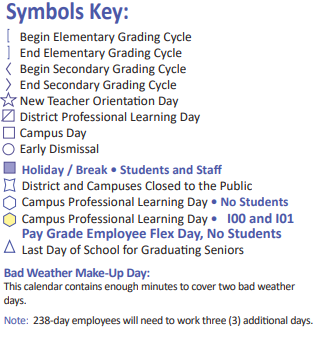 District School Academic Calendar Legend for Zelma Hutsell Elementary