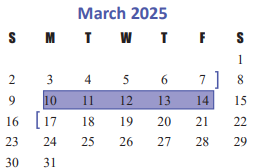 District School Academic Calendar for Memorial Parkway Junior High for March 2025