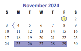 District School Academic Calendar for School For Accelerated Lrn for November 2024