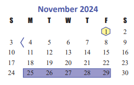 District School Academic Calendar for Zelma Hutsell Elementary for November 2024