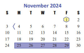 District School Academic Calendar for Morton Ranch Junior High for November 2024